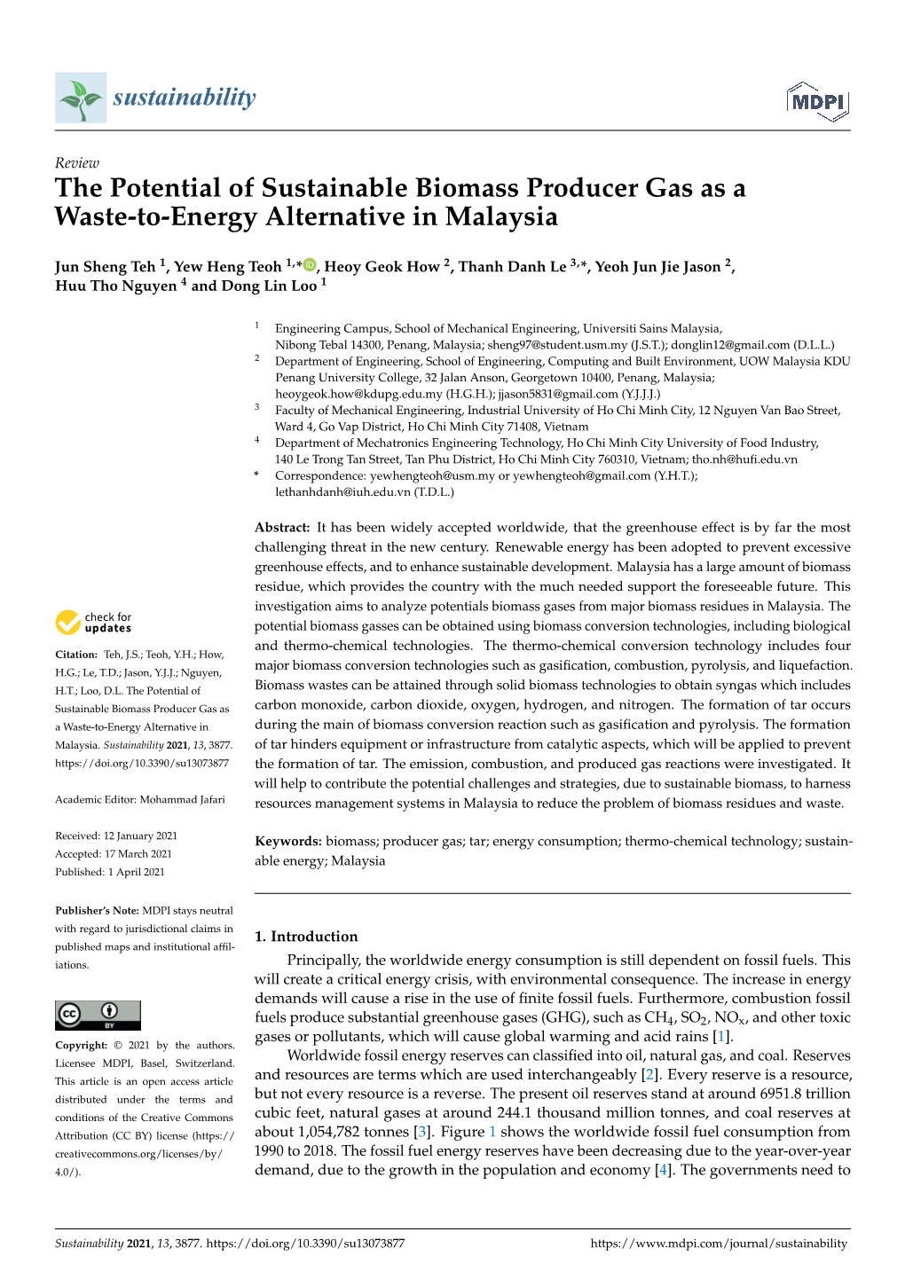 The Potential of Sustainable Biomass Producer Gas As a Waste-To-Energy Alternative in Malaysia