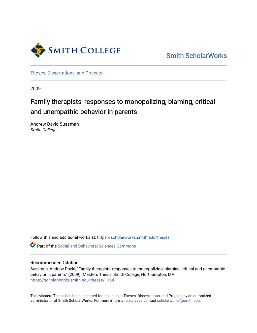 Family Therapists' Responses to Monopolizing, Blaming, Critical and Unempathic Behavior in Parents