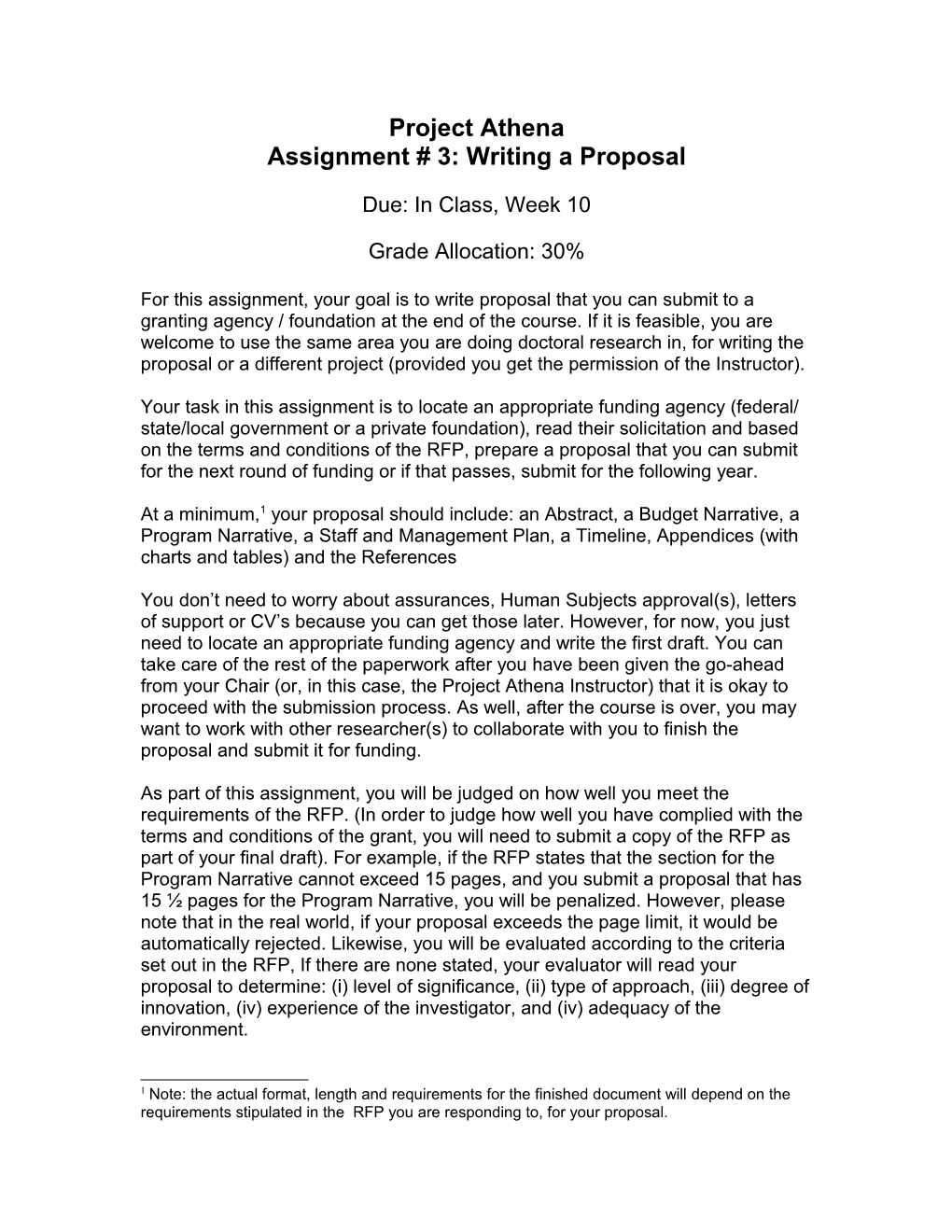 Assignment # 3: Writing a Proposal