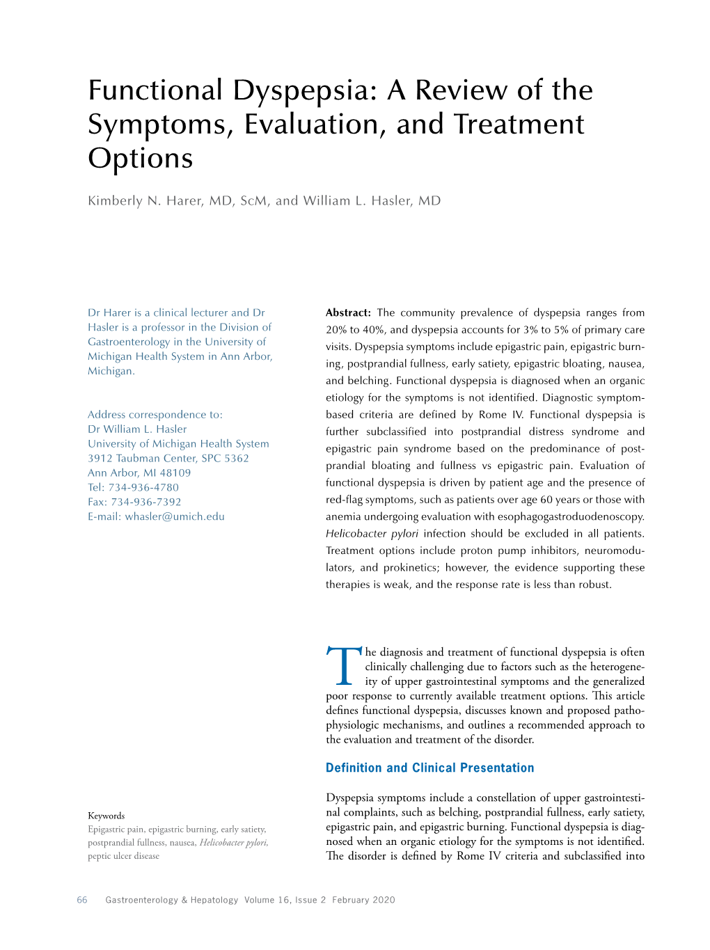 Functional Dyspepsia: a Review of the Symptoms, Evaluation, and Treatment Options