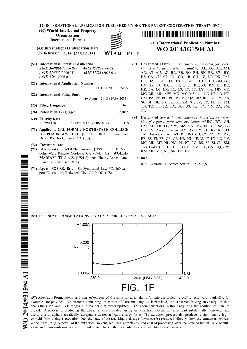 FIG. 1F (57) Abstract: Formulations and Uses of Extracts of Curcuma Longa L