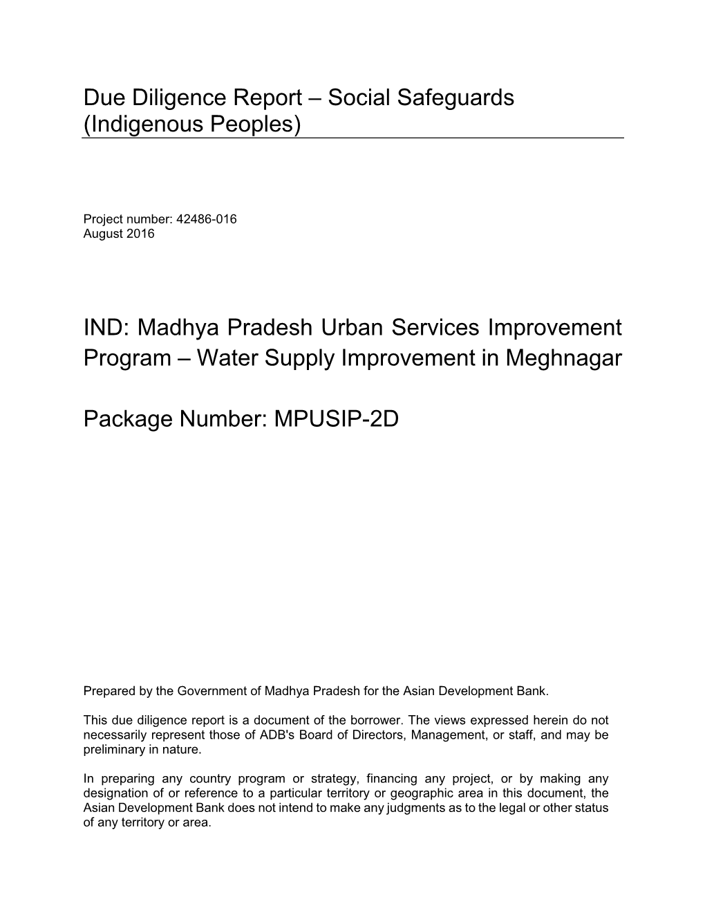 42486-016: Madhya Pradesh Urban Services Improvement Project