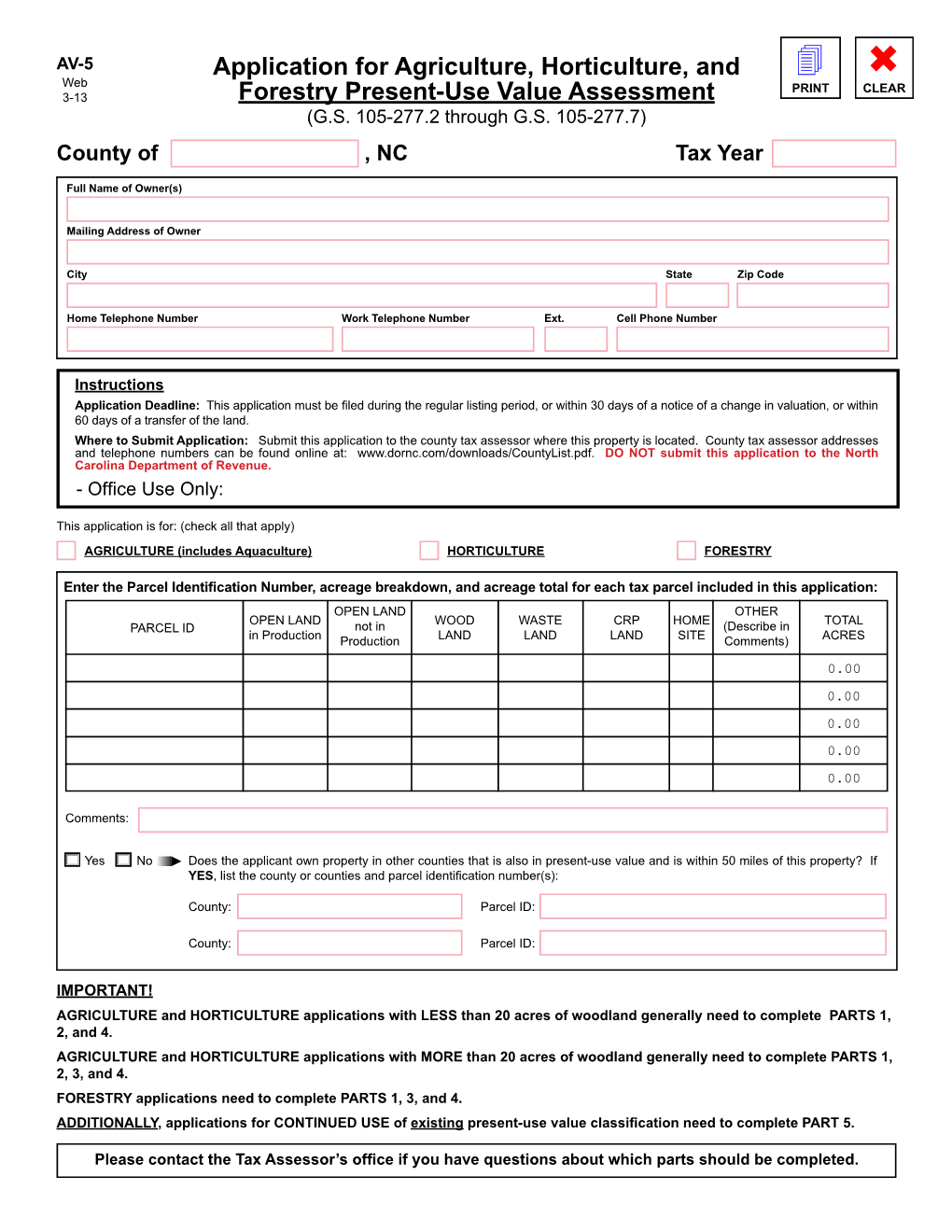 Application for Agriculture, Horticulture, and Forestry Present-Use Value