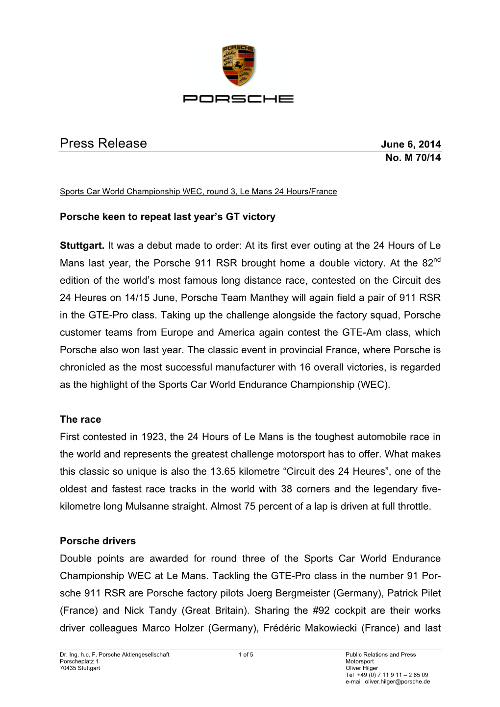 Press Release June 6, 2014 No