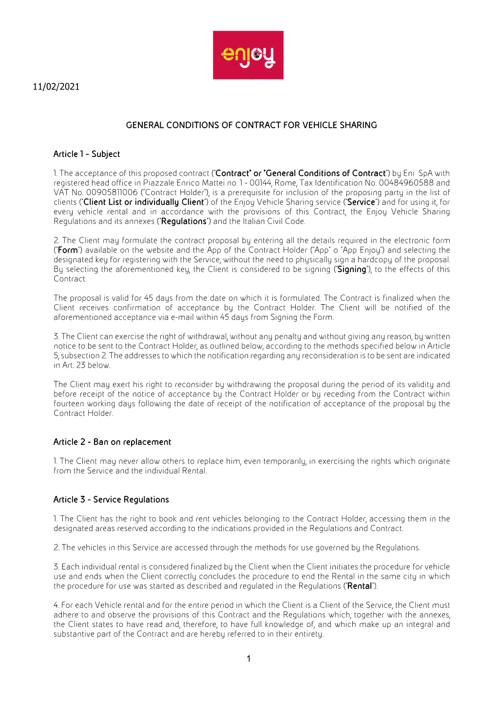 GENERAL CONDITION of CAR SHARING CONTRACT Size