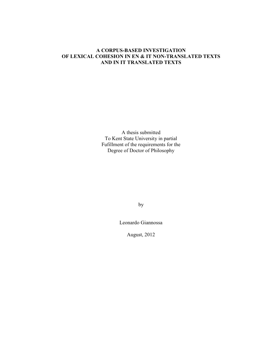 A Corpus-Based Investigation of Lexical Cohesion in En & It