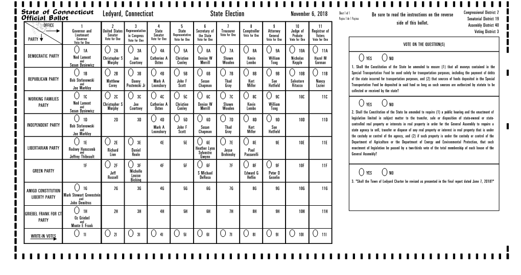 Ledyard, Connecticut State Election