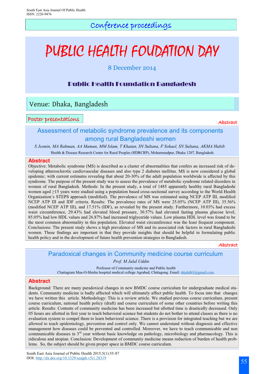 PUBLIC HEALTH FOUDATION DAY 8 December 2014