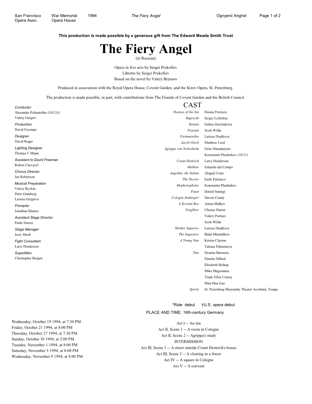 The Fiery Angel Ognyenii Anghel Page 1 of 2 Opera Assn