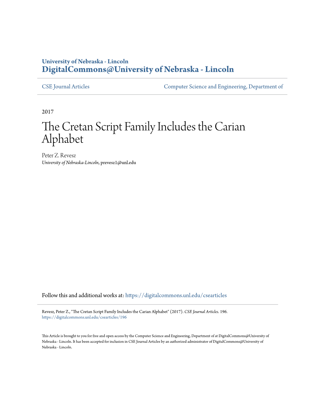 The Cretan Script Family Includes the Carian Alphabet