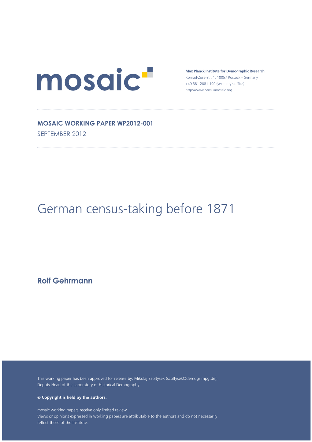 Mosaic Working Paper 2012-001