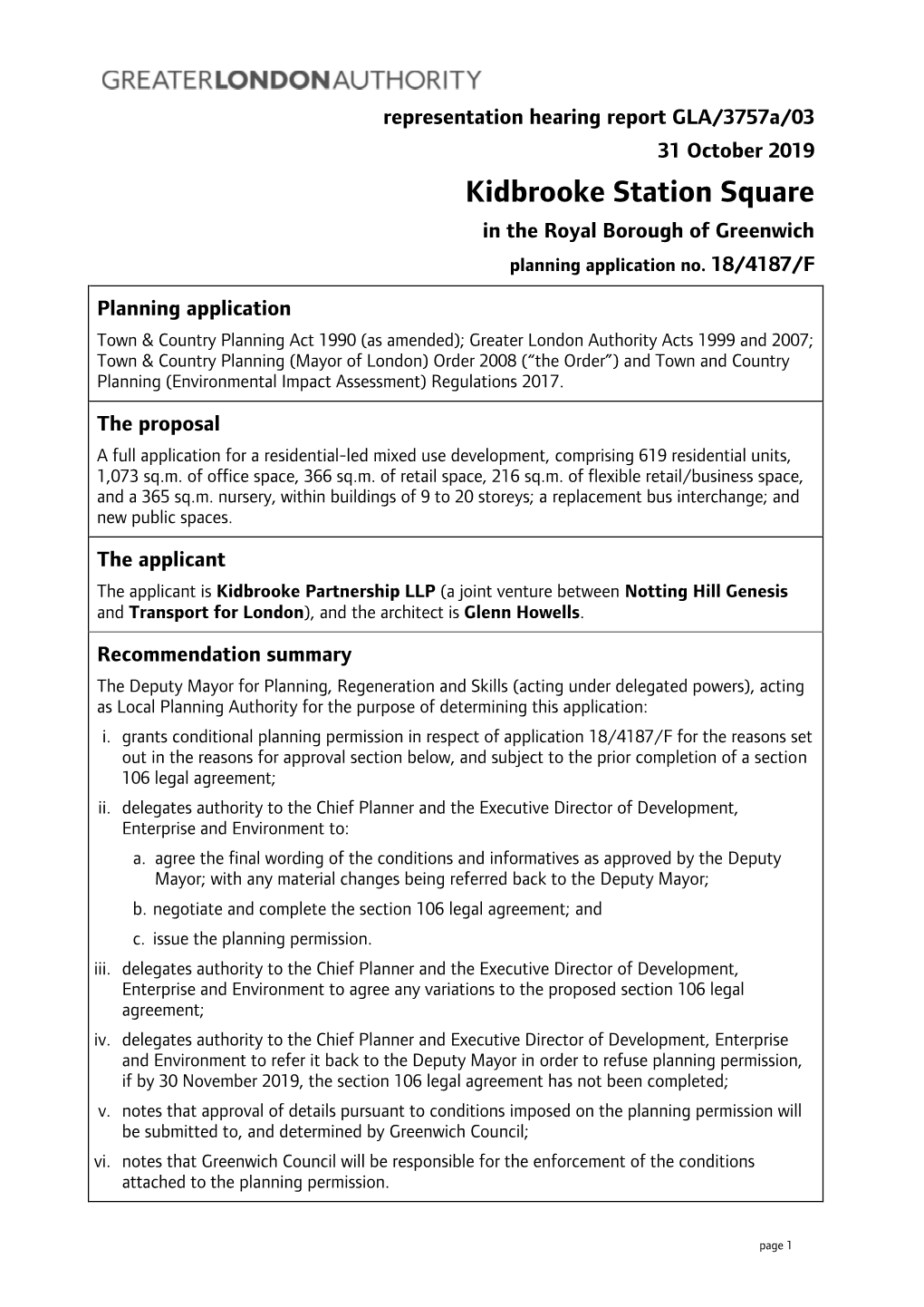 Kidbrooke Station Square in the Royal Borough of Greenwich Planning Application No