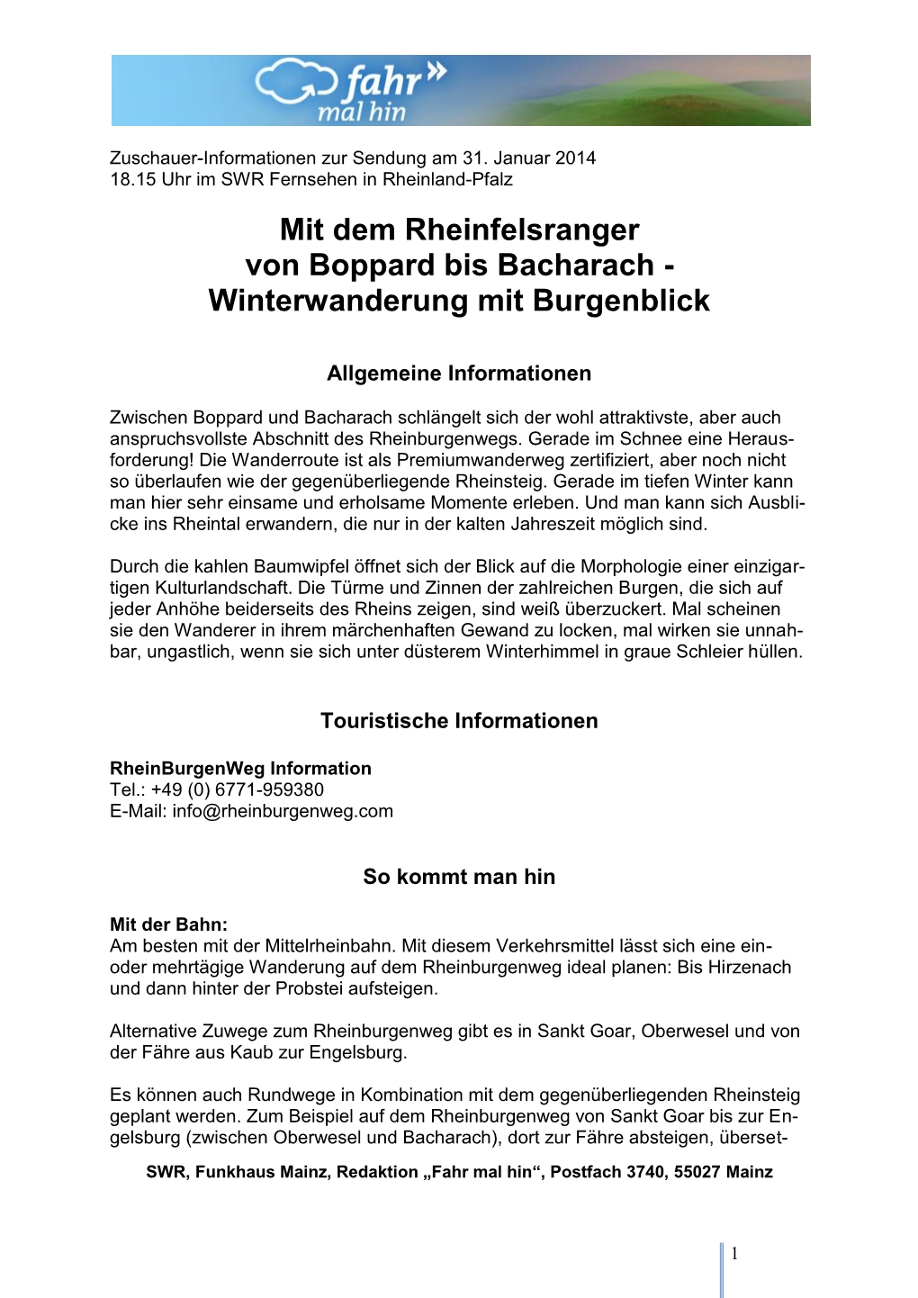 Mit Dem Rheinfelsranger Von Boppard Bis Bacharach - Winterwanderung Mit Burgenblick