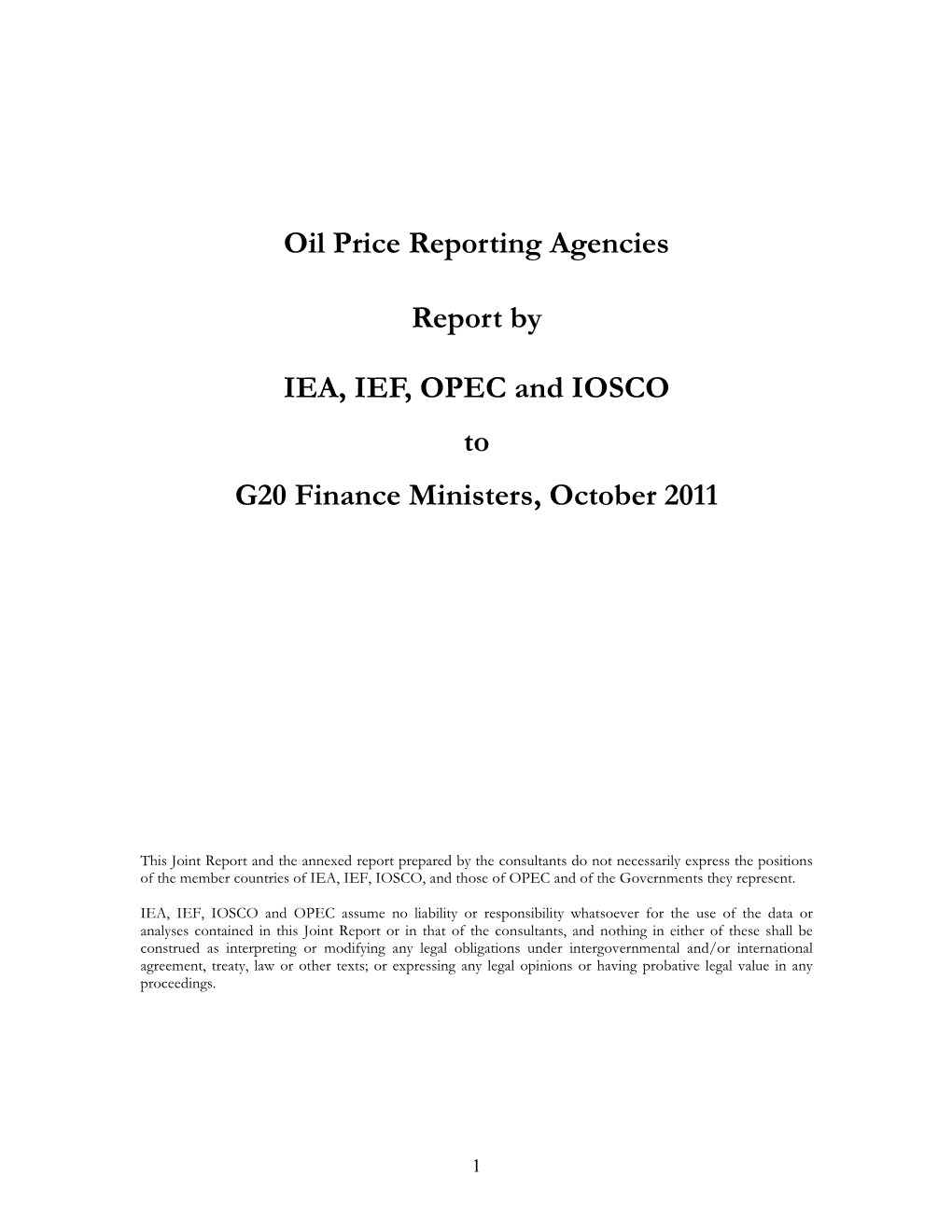 Oil Price Reporting Agencies