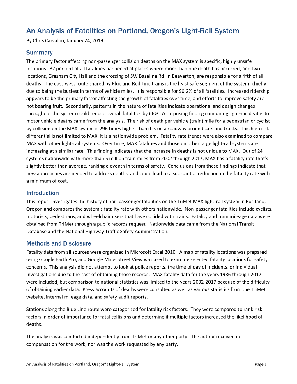 An Analysis of Fatalities on Portland, Oregon's Light-Rail System