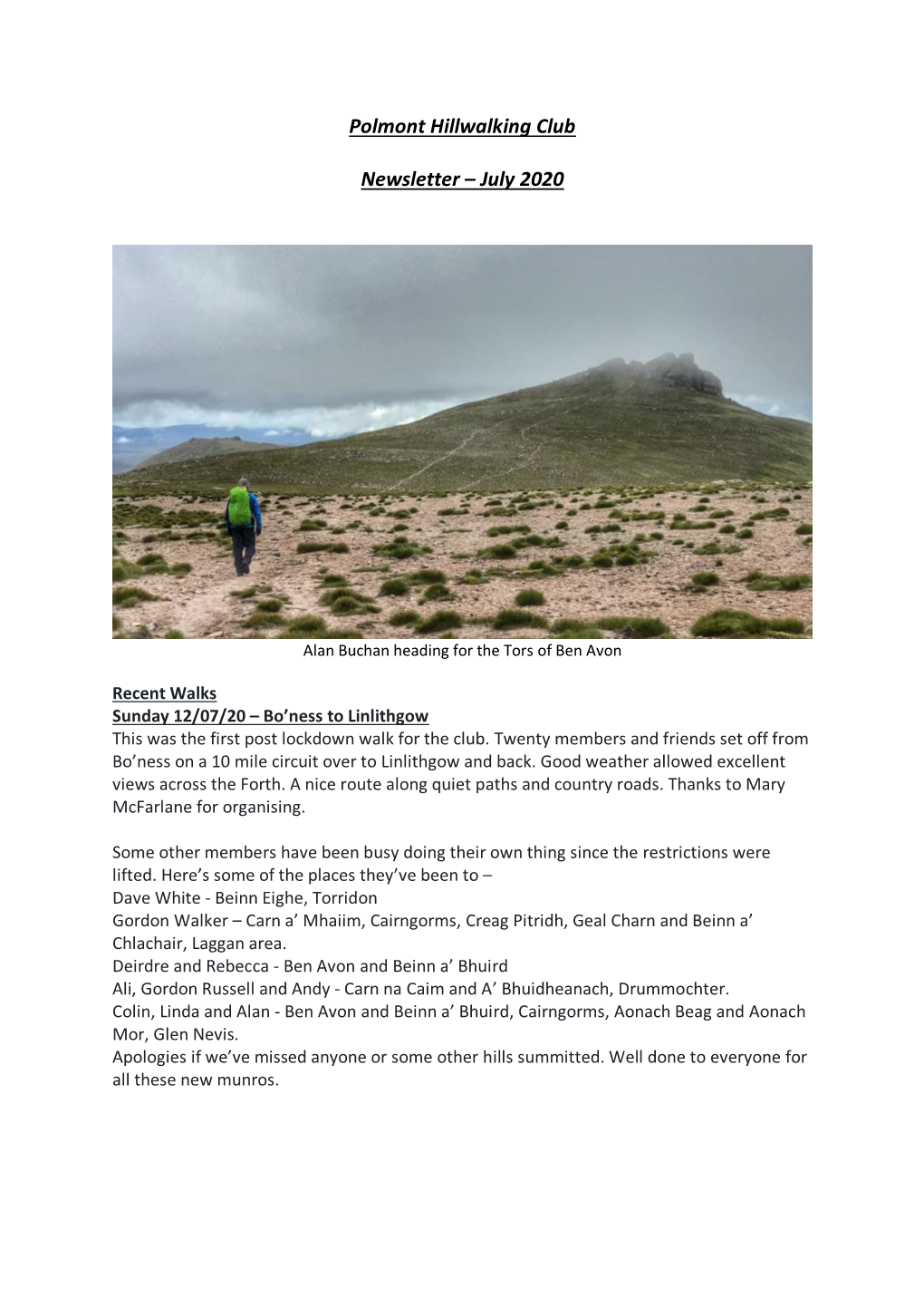 Polmont Hillwalking Club Newsletter – July 2020