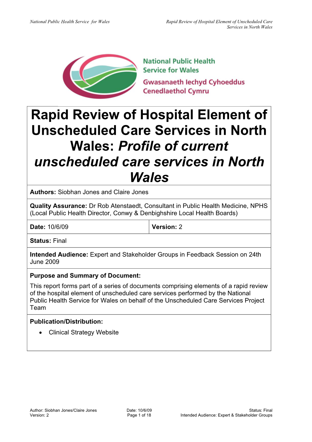 Rapid Review of Hospital Element of Unscheduled Care Services in North Wales