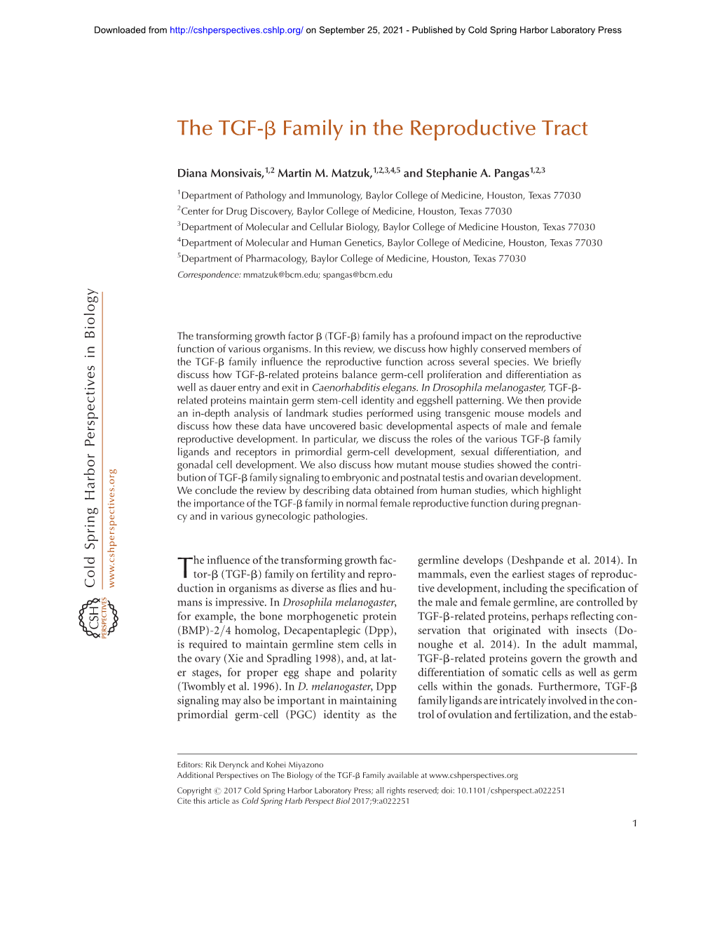 The TGF-Β Family in the Reproductive Tract