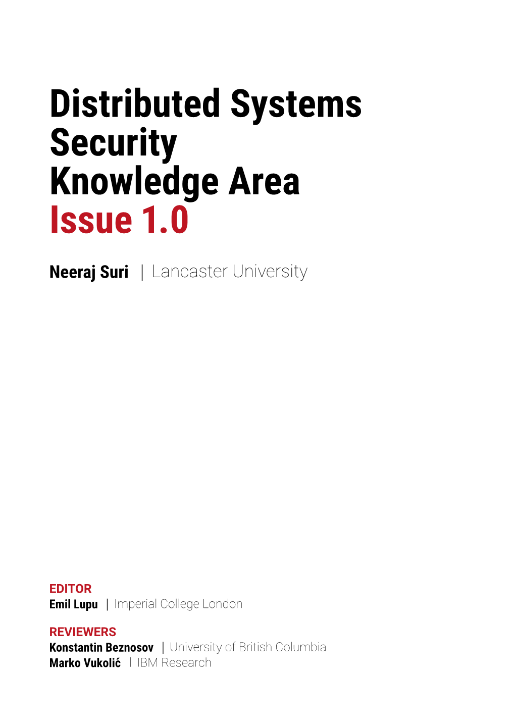 Distributed Systems Security Knowledge Area Issue 1.0