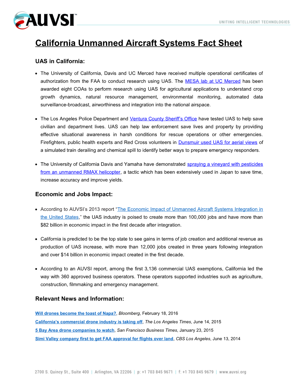 California Unmanned Aircraft Systems Fact Sheet