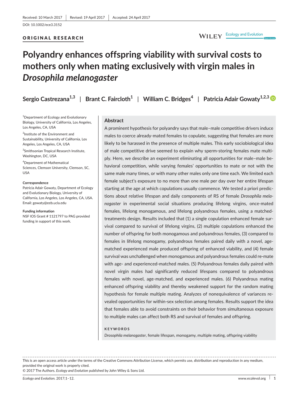 Polyandry Enhances Offspring Viability with Survival Costs to Mothers Only When Mating Exclusively with Virgin Males in Drosophila Melanogaster