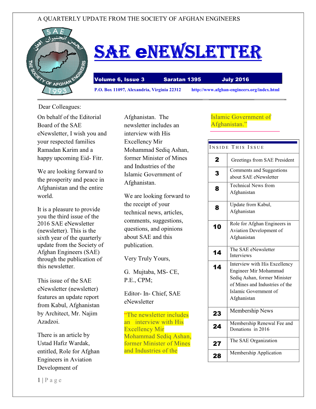 SAE Enewsletter