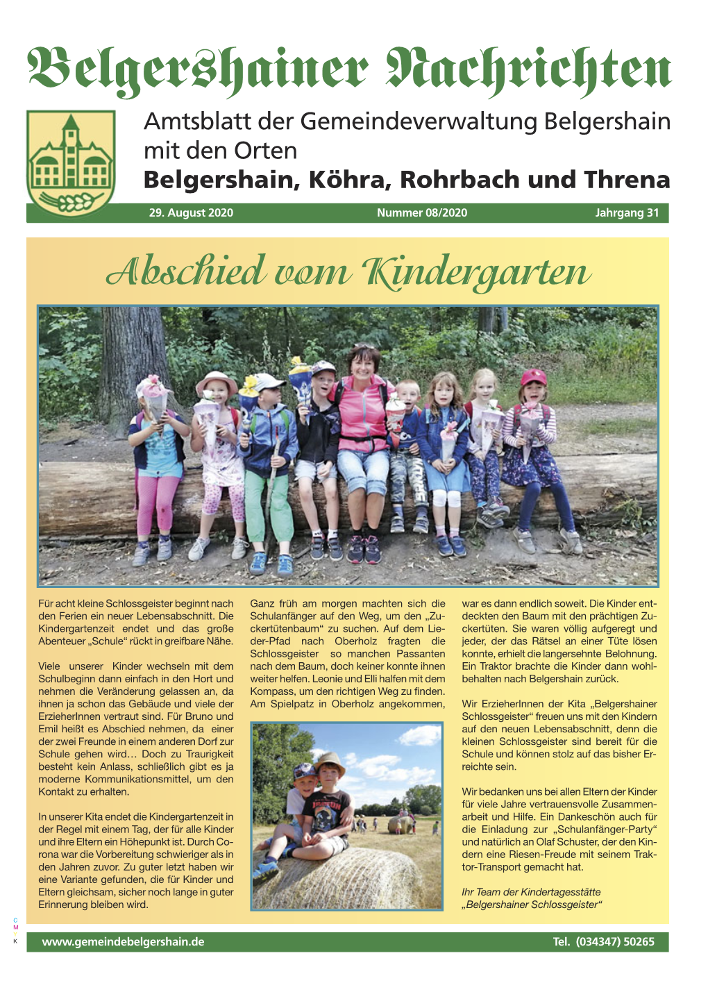 Belgershainer Nachrichten Amtsblatt Der Gemeindeverwaltung Belgershain Mit Den Orten Belgershain, Köhra, Rohrbach Und Threna