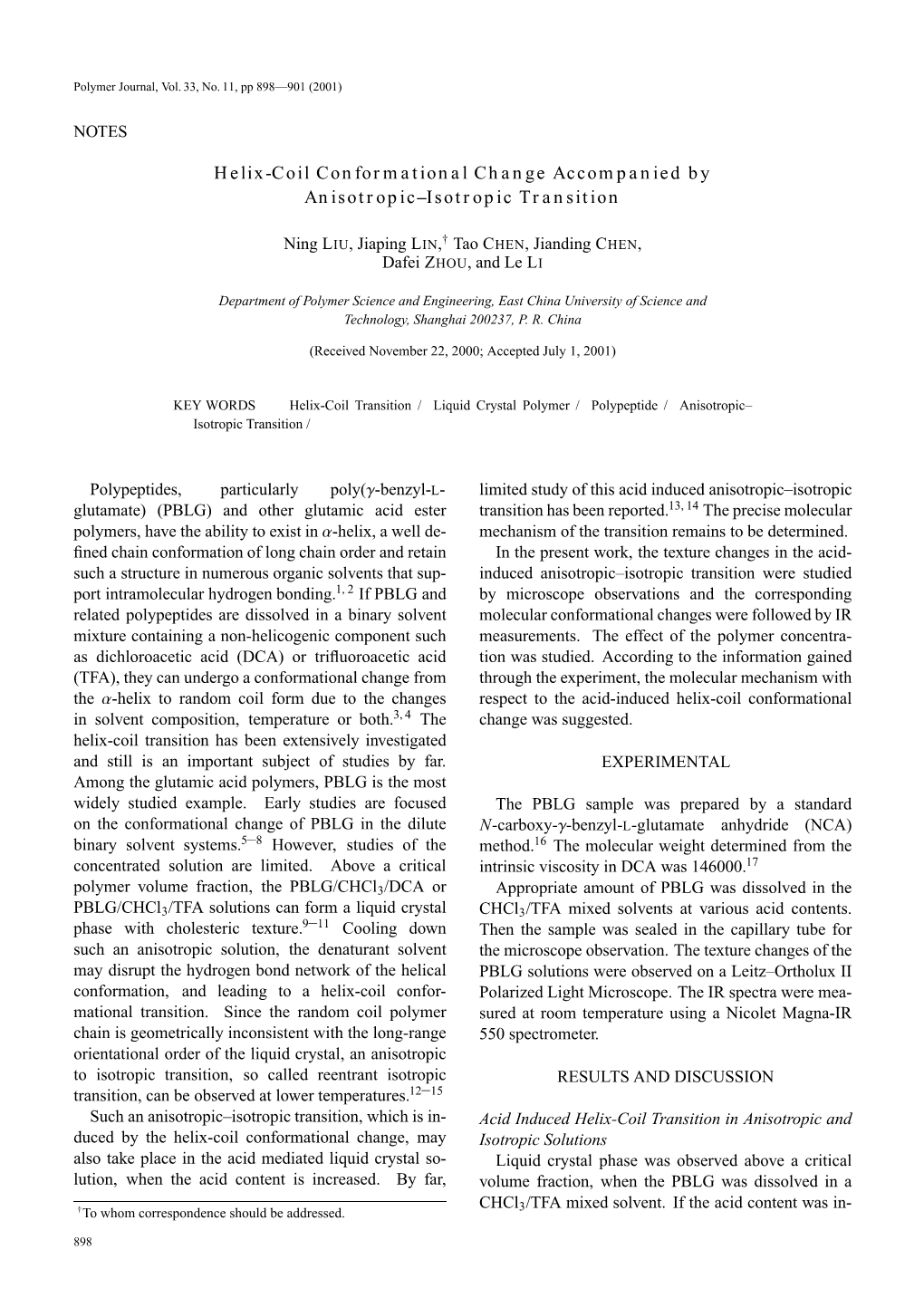 Helix-Coil Conformational Change Accompanied by Anisotropic–Isotropic Transition