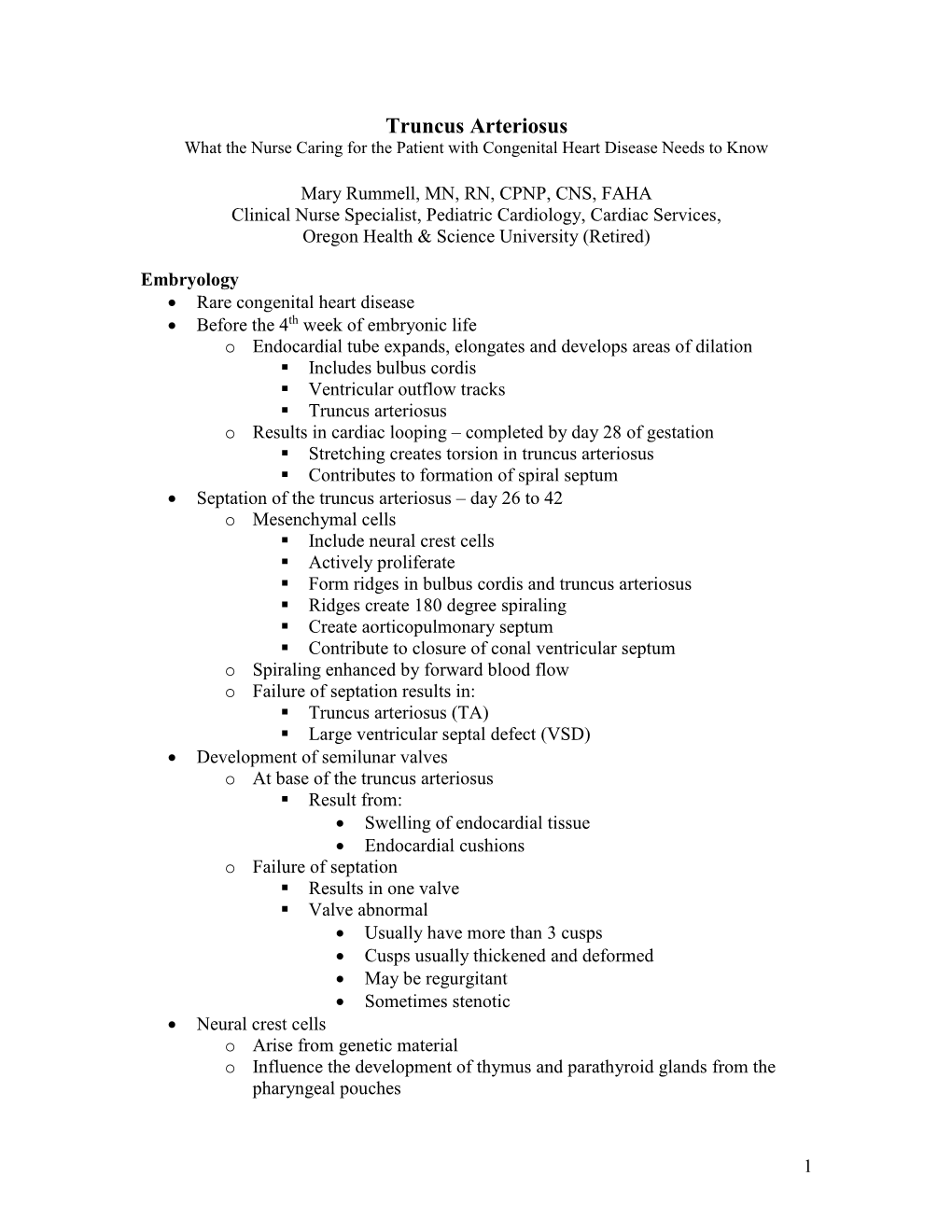 Truncus Arteriosus What the Nurse Caring for the Patient with Congenital Heart Disease Needs to Know