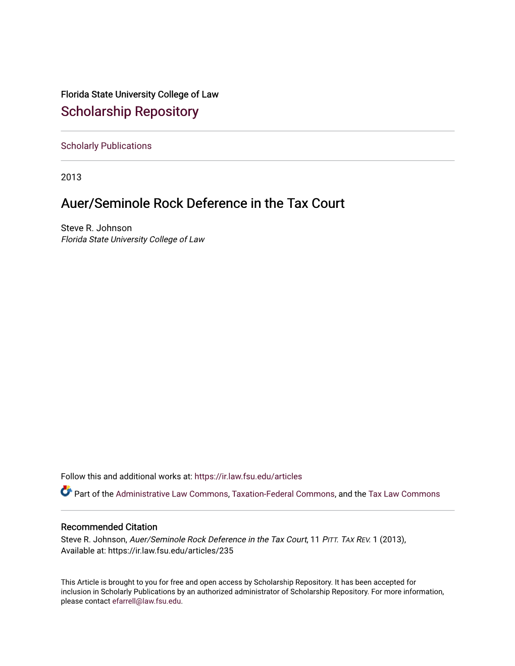 Auer/Seminole Rock Deference in the Tax Court