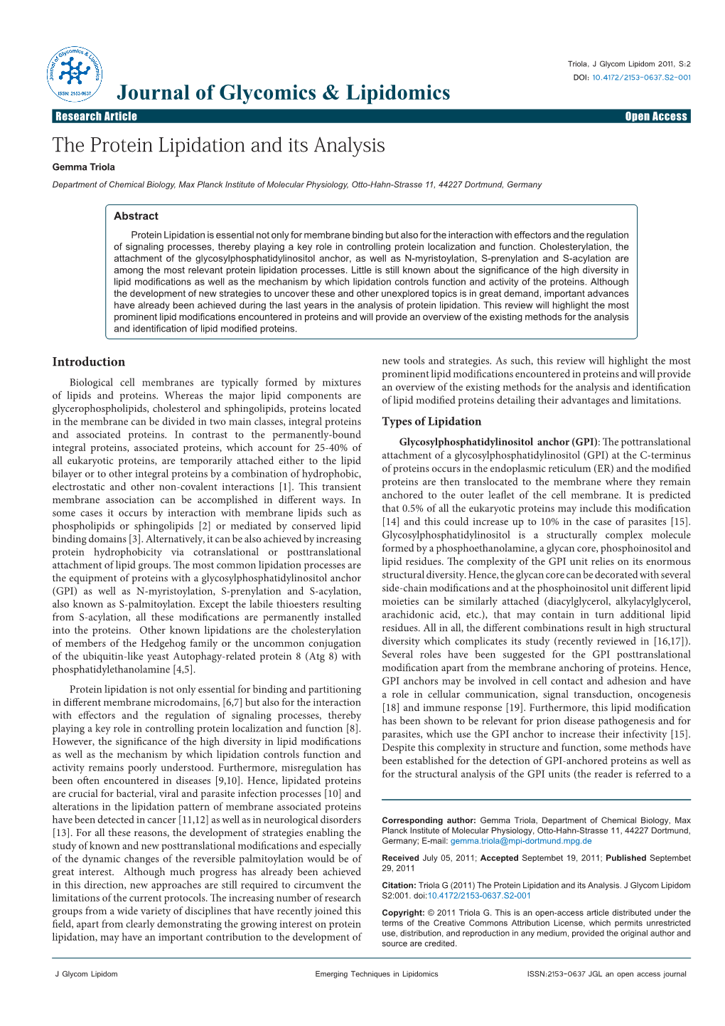 The Protein Lipidation and Its Analysis