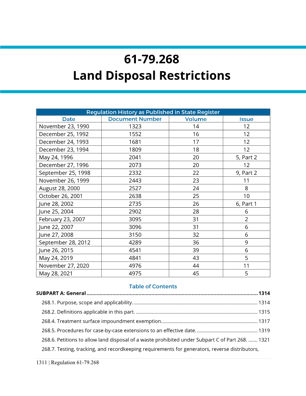 61-79.268 Land Disposal Restrictions
