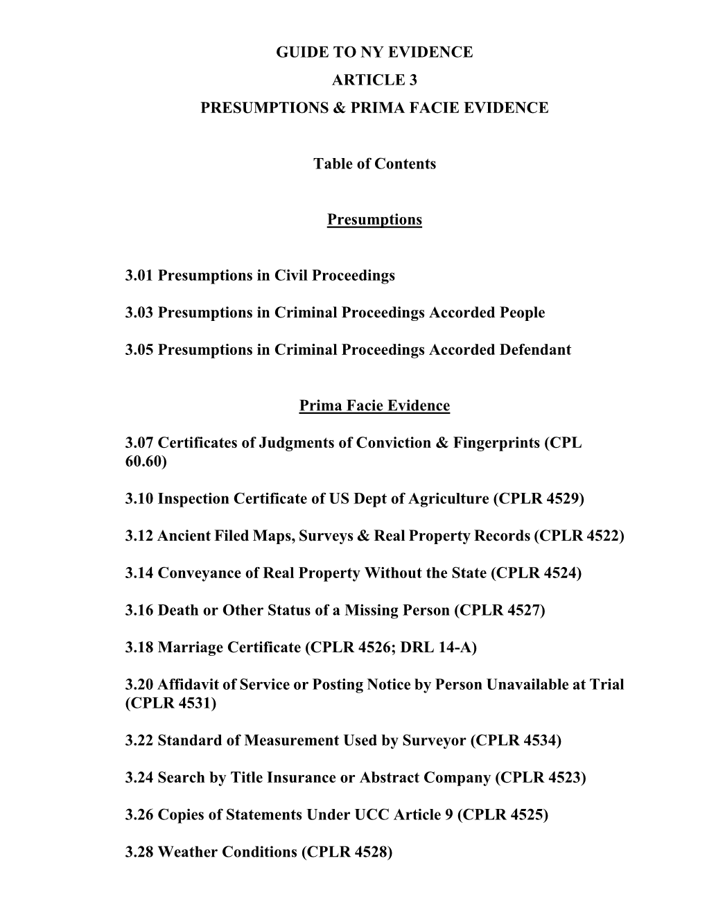 Guide to Ny Evidence Article 3 Presumptions & Prima Facie Evidence