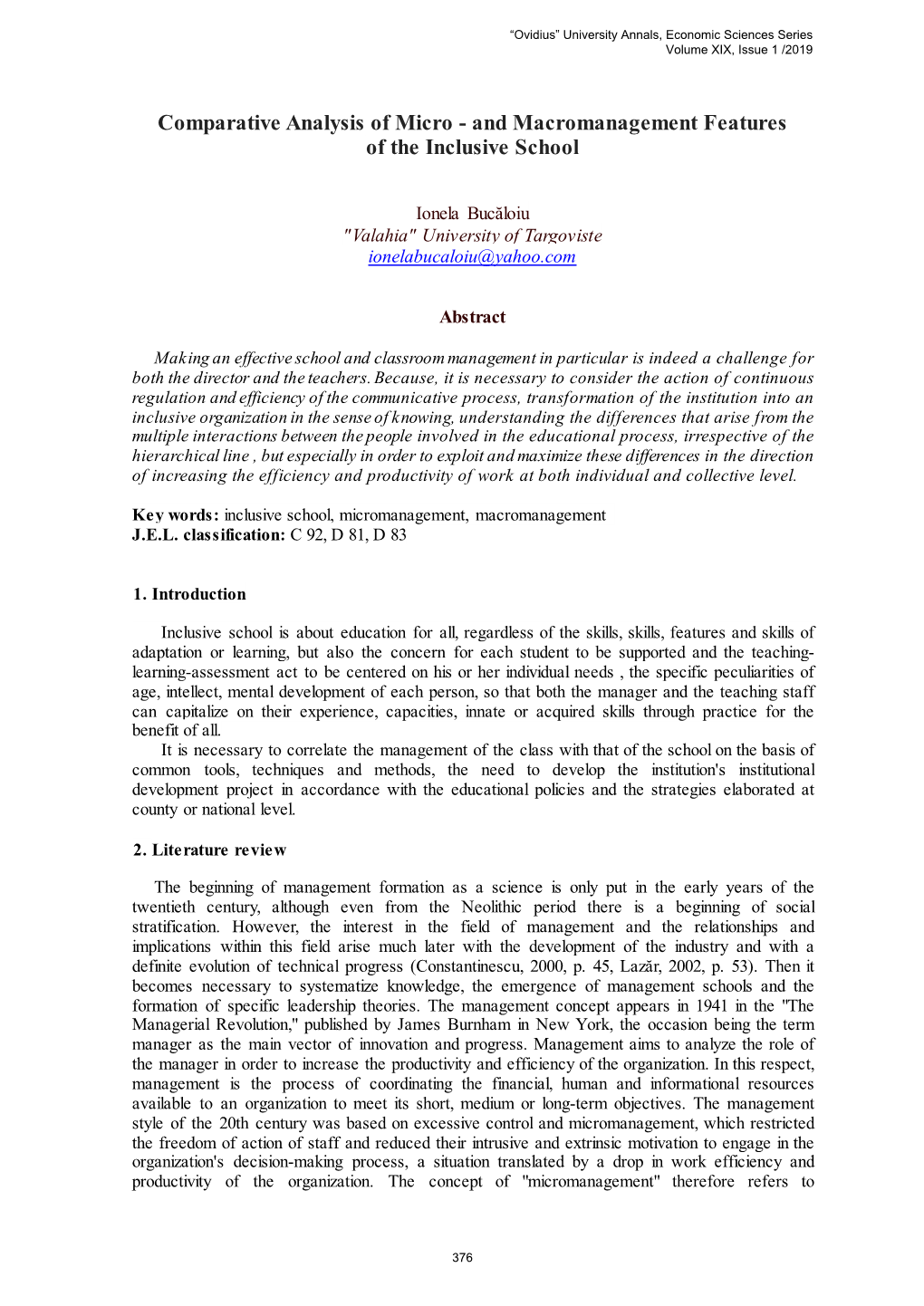 Comparative Analysis of Micro - and Macromanagement Features of the Inclusive School