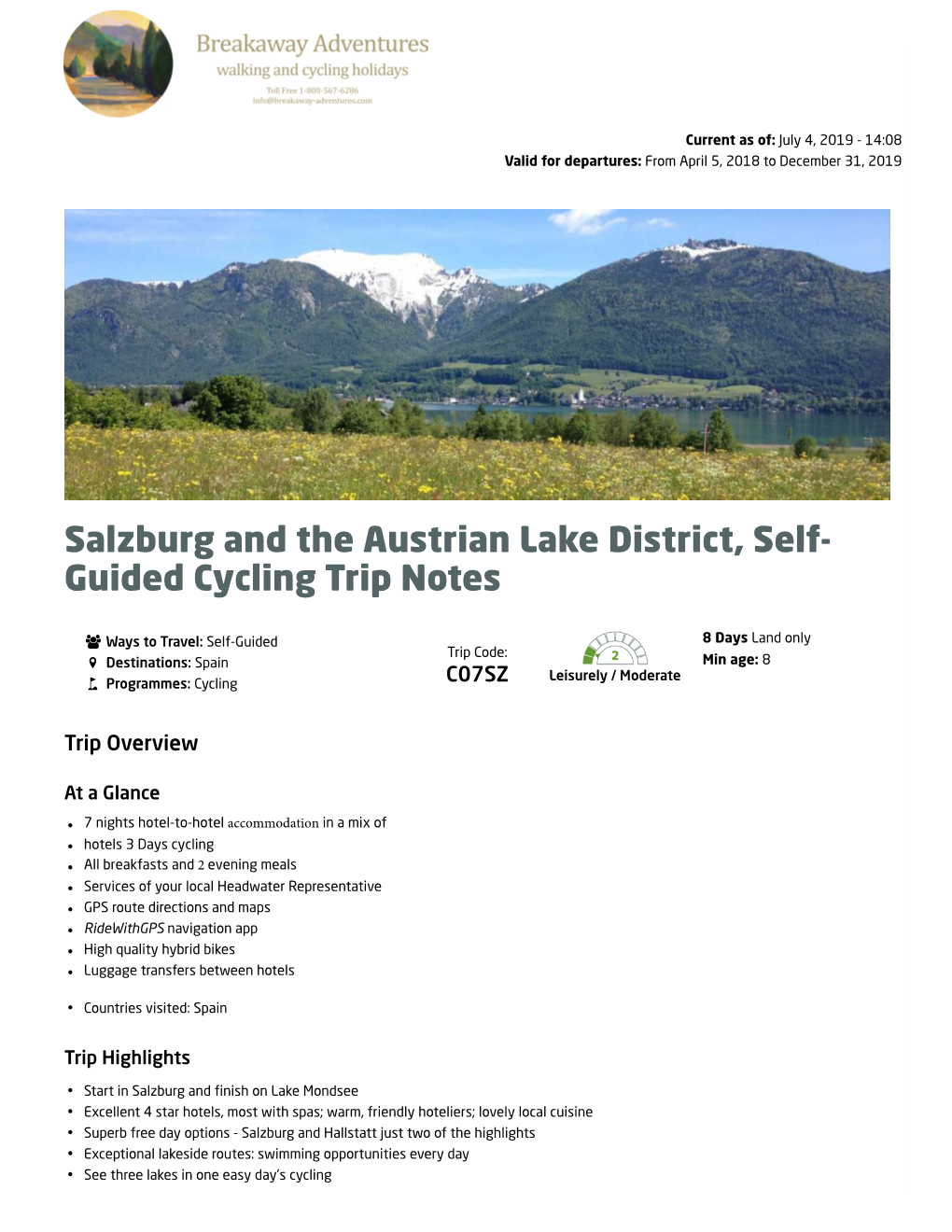 Salzburg and the Austrian Lake District, Self- Guided Cycling Trip Notes