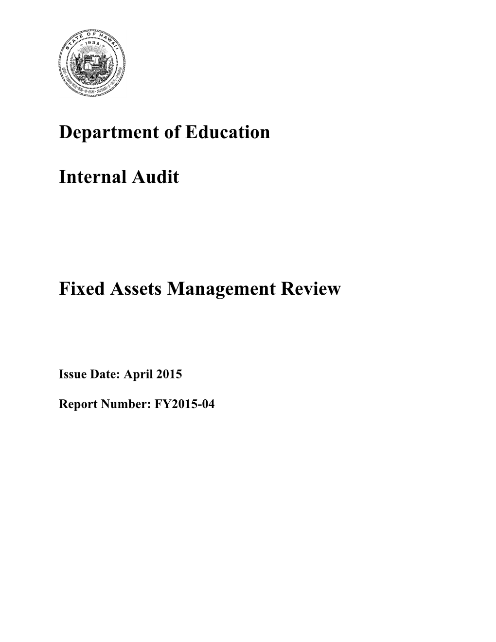Department of Education Internal Audit Fixed Assets Management