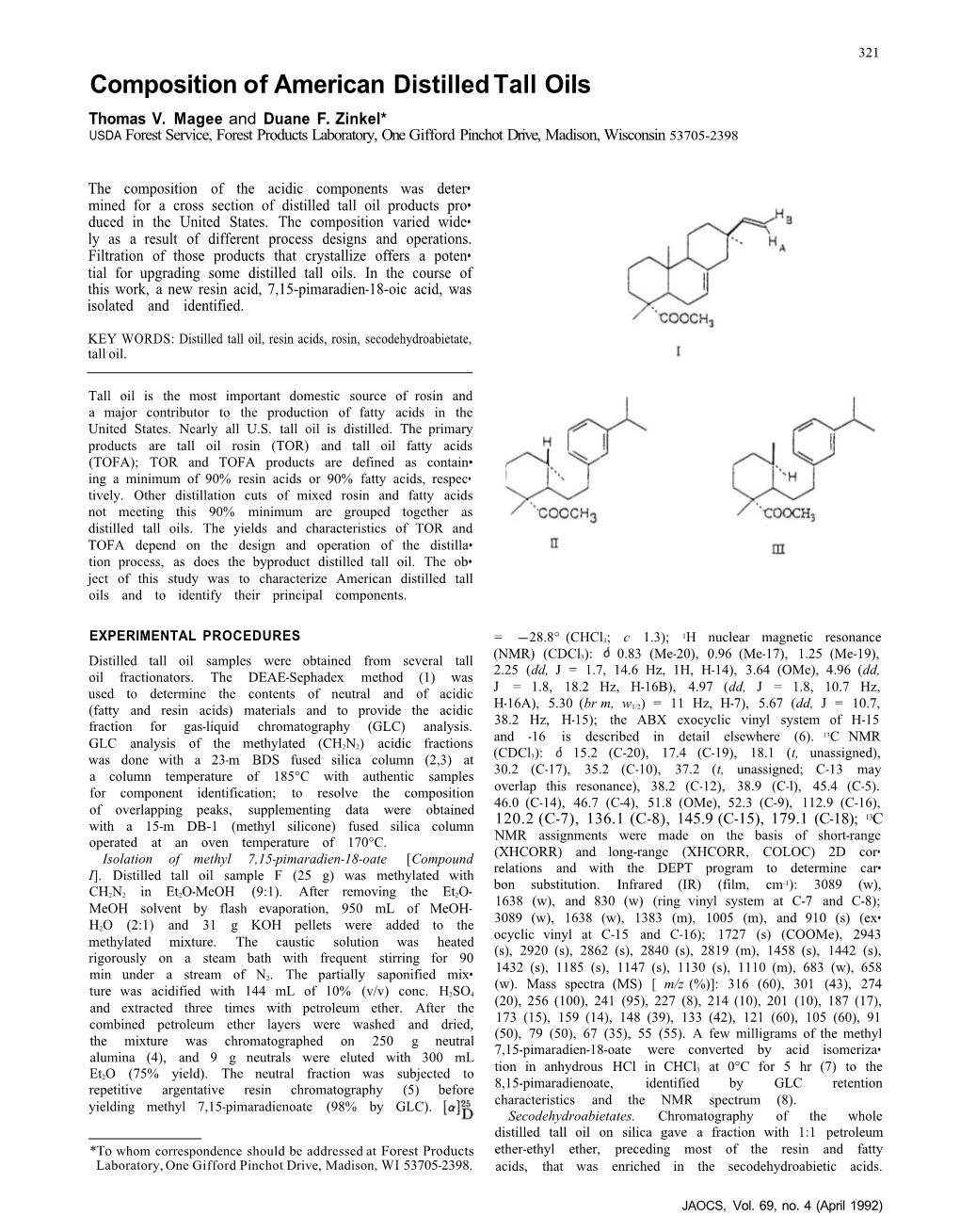 Composition of American Distilled Tall Oils Thomas V