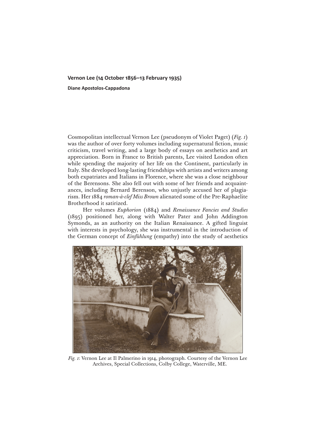 Vernon Lee (14 October 1856–13 February 1935) Diane Apostolos-Cappadona