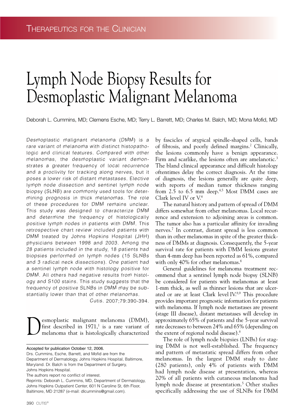 Lymph Node Biopsy Results for Desmoplastic Malignant Melanoma