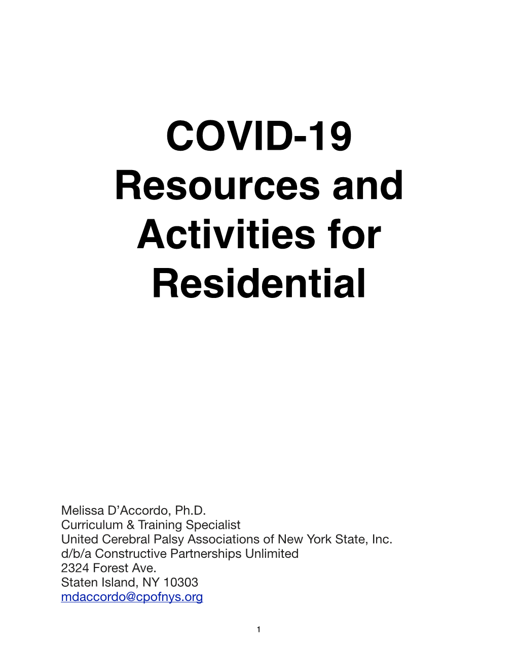 COVID-19 Resources and Activities for Residential