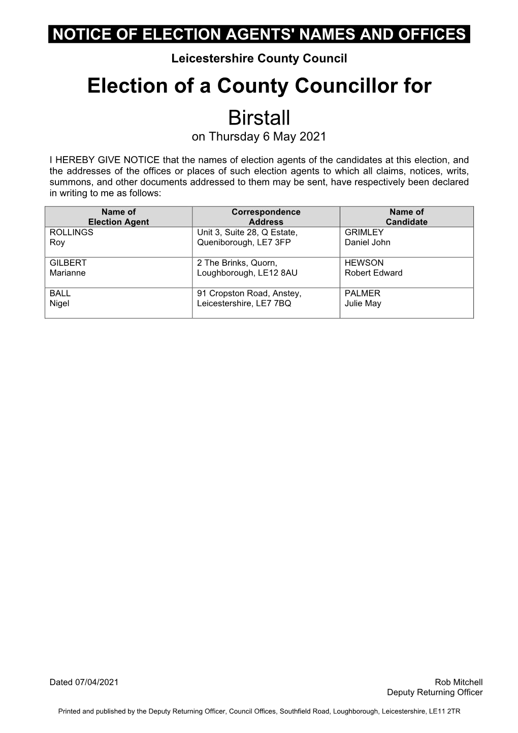 Election Agents for Charnwood Borough