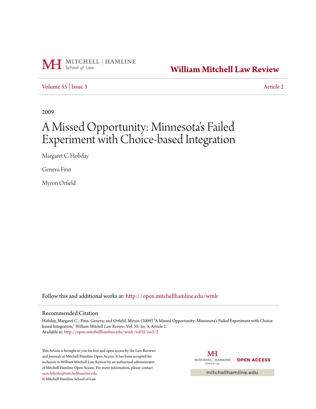 Minnesota's Failed Experiment with Choice-Based Integration Margaret C