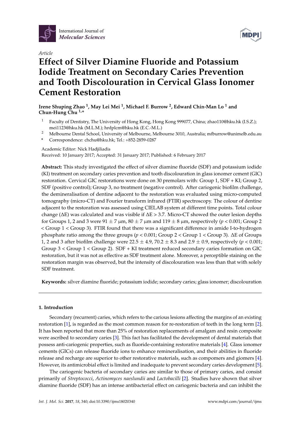 Effect of Silver Diamine Fluoride and Potassium Iodide Treatment on Secondary Caries Prevention and Tooth Discolouration in Cervical Glass Ionomer Cement Restoration