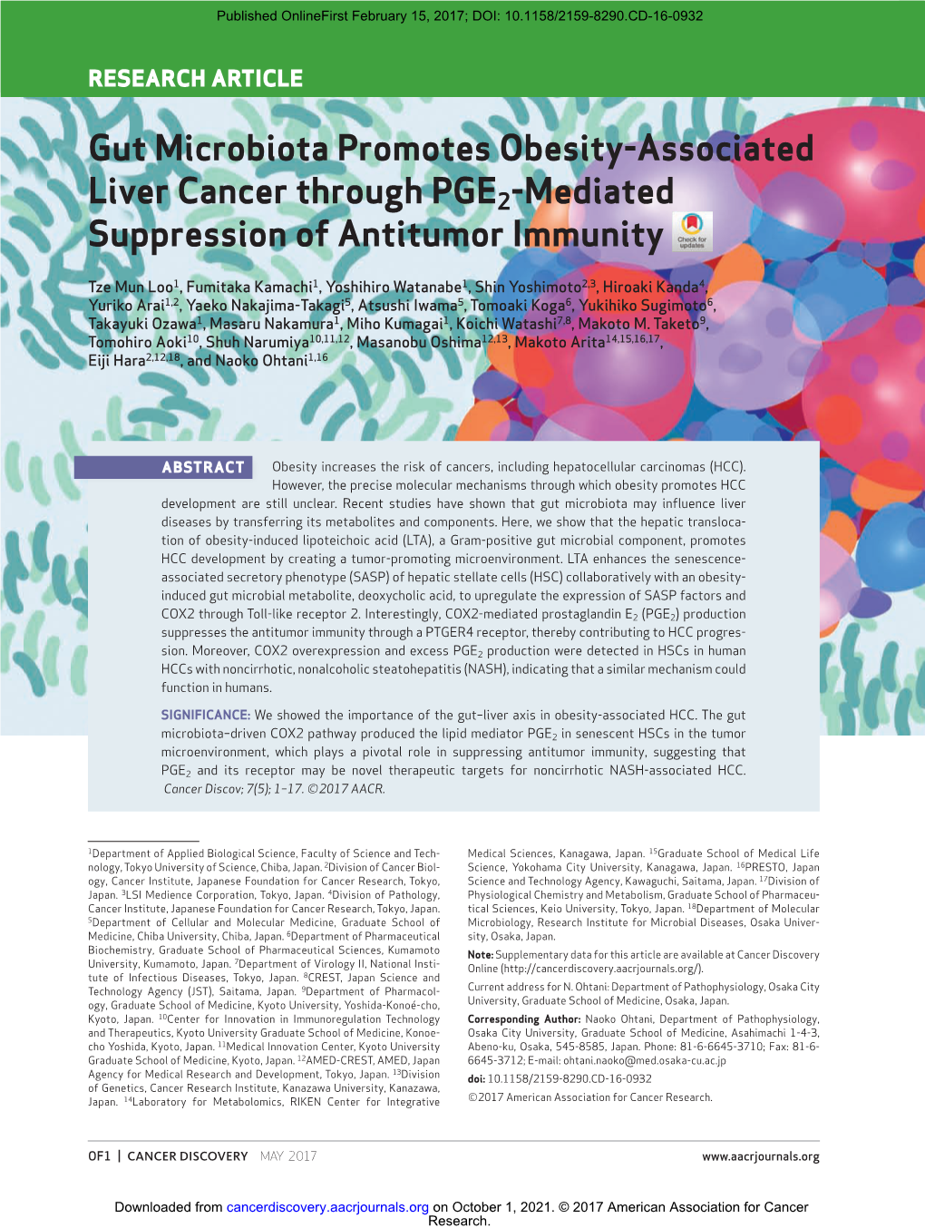 Gut Microbiota Promotes Obesity-Associated Liver Cancer Through PGE 2-Mediated Suppression of Antitumor Immunity