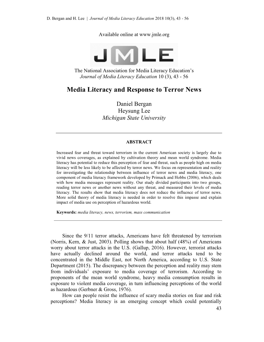 Media Literacy and Response to Terror News