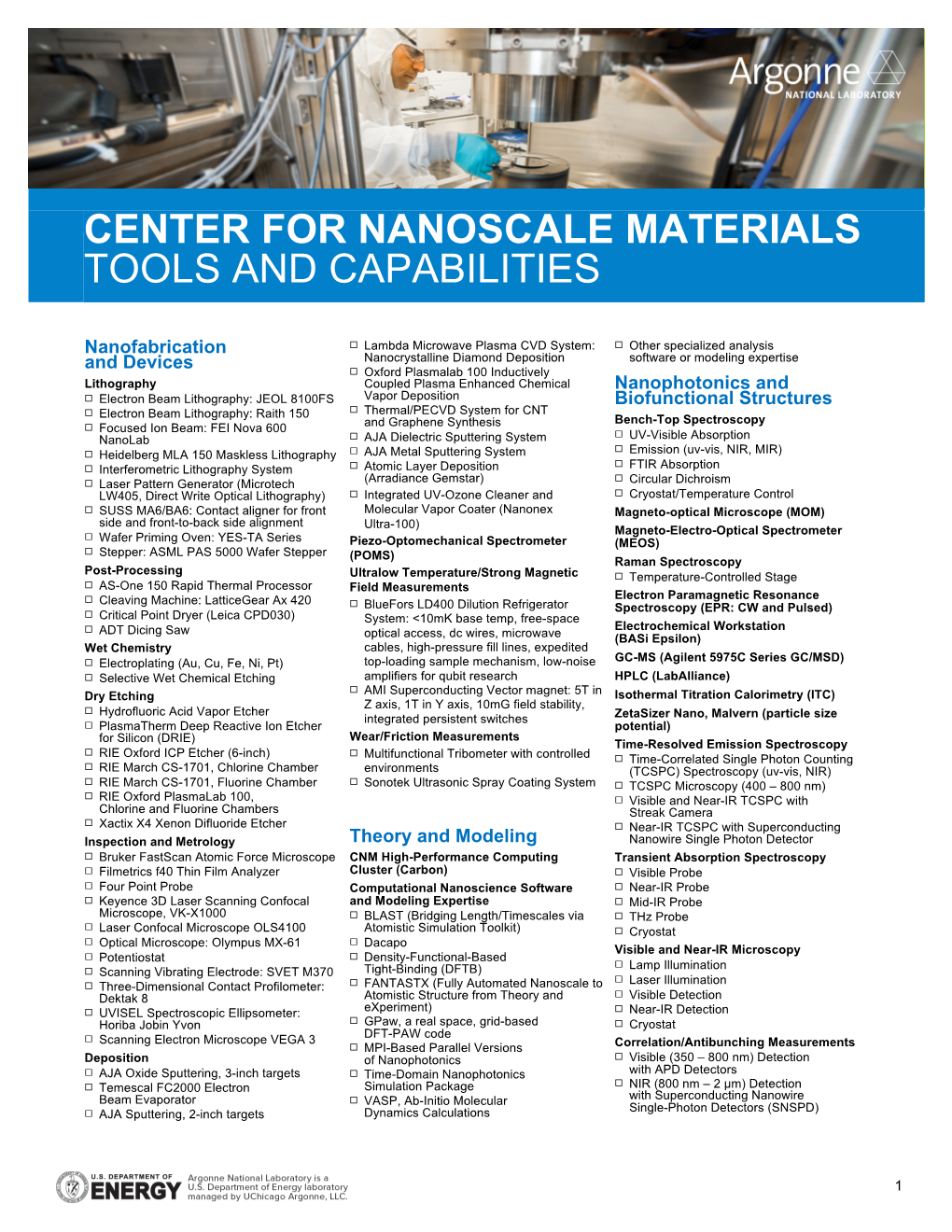 Center for Nanoscale Materials Tools and Capabilities