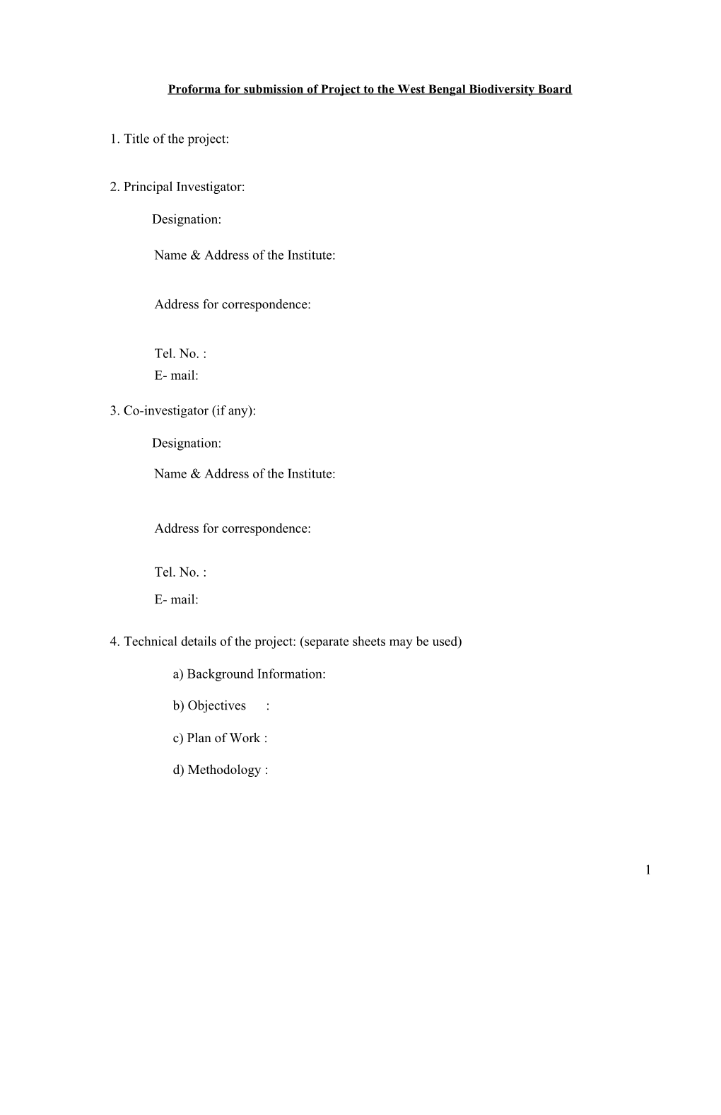 Proforma for Submission of Project to the West Bengal Biodiversity Board