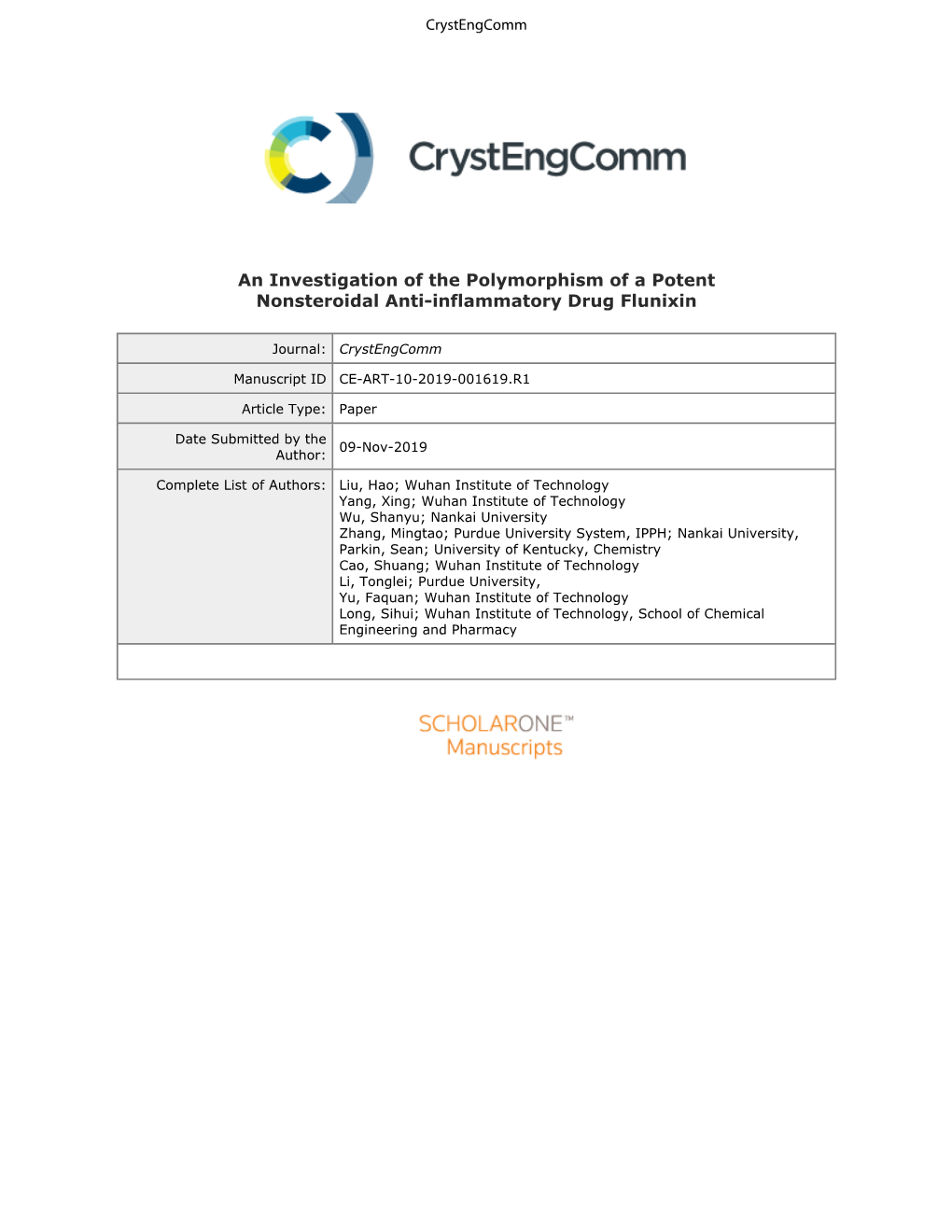 An Investigation of the Polymorphism of a Potent Nonsteroidal Anti-Inflammatory Drug Flunixin