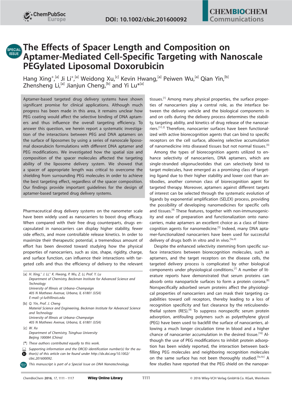 The Effects of Spacer Length and Composition on Aptamer‐Mediated