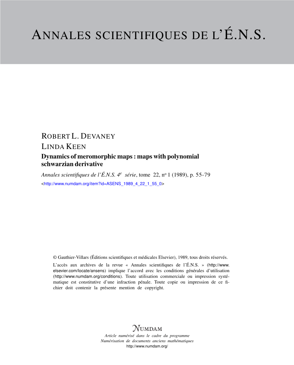 Maps with Polynomial Schwarzian Derivative Annales Scientiﬁques De L’É.N.S